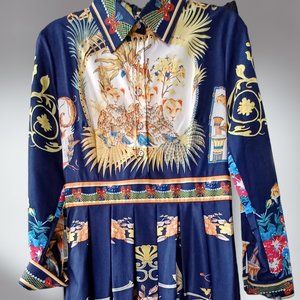 A-line Baroque Midi dress, Navy gold with Lions, size 8